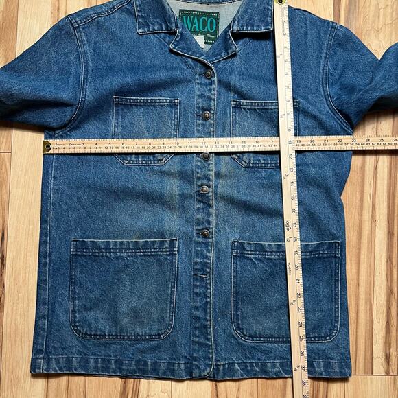 VINTAGE 90s Waco Denim Chore Jacket Size M Yoked Western Style Distressed - Picture 2 of 7